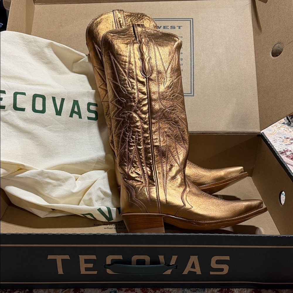 Tecovas Shimmering Gold Heeled Boots